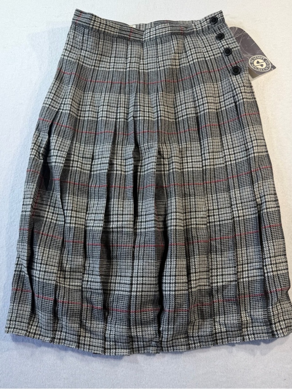 Vintage Glen Plaid Pleated Midi Skirt by Summit Sportswear, Wool Blend, Size 16